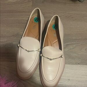 Franco Sarto Cream Leather Loafers with Metal Bit